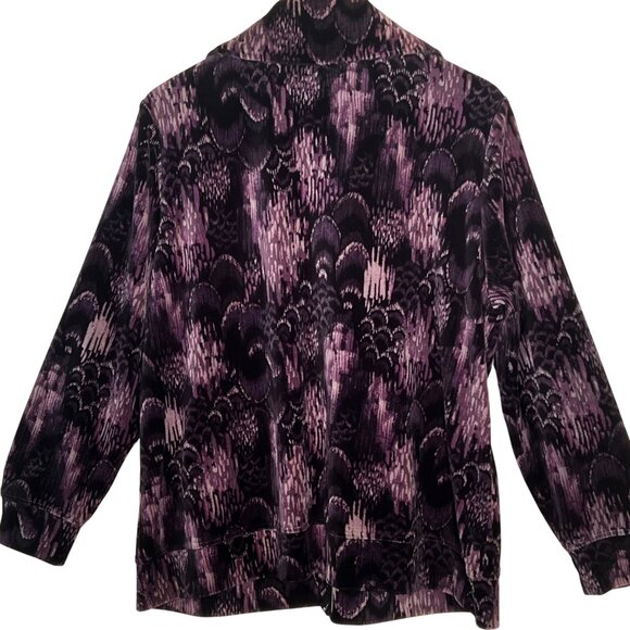 Style & Co Sport Womens 1X Velour Jacket Purple Black Abstract Full Zip  LW - Picture 2 of 15